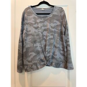 Jane and Delancey Grey Camo Twist Front Long Sleeve Top XL Camouflage Pullover